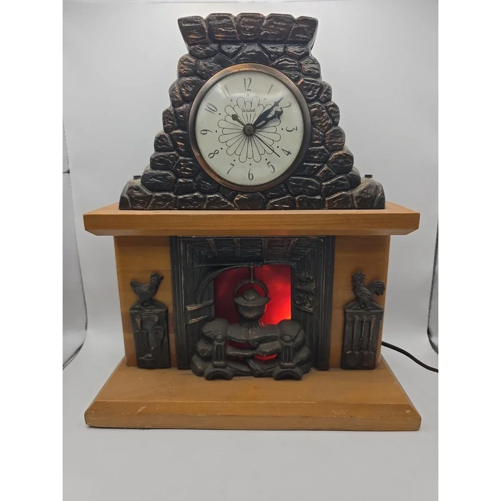 United Clock Corp. Hearth Roosters Lighted Motion Fireplace Clock Model 402
